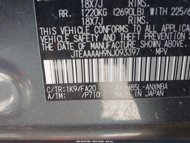 Toyota VENZA LE 2022 JTEAAAAH9NJ093397 Image 9