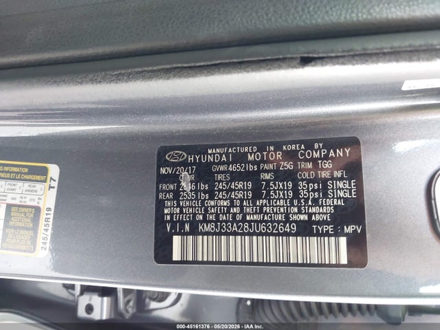 2018 Hyundai Tucson Value მანქანა იყიდება აუქციონზე, vin: KM8J33A28JU632649, აუქციონის ნომერი: 45161376