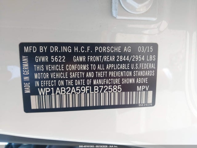Auction sale of the 2015 Porsche Macan S, vin: WP1AB2A59FLB72585, lot number: 45161383