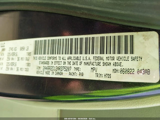 45161394 :رقم المزاد ، 2A4RR2D12AR375207 vin ، 2010 Chrysler Town & Country New Lx مزاد بيع