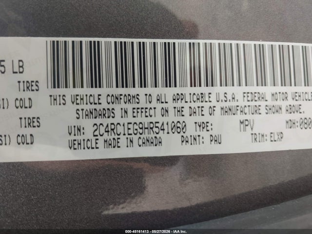 45161413 :رقم المزاد ، 2C4RC1EG9HR541060 vin ، 2017 Chrysler Pacifica Touring-l Plus مزاد بيع