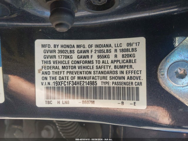 Aukcja sprzedaży 2017 Honda Civic Ex-t, vin: 19XFC1F34HE214985, numer aukcji: 45161415