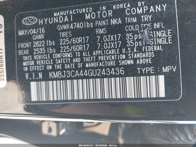 Продаж на аукціоні авто 2016 Hyundai Tucson Se, vin: KM8J3CA44GU243436, номер лоту: 45161417
