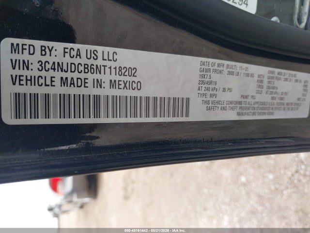Aukcja sprzedaży 2022 Jeep Compass Limited 4x4, vin: 3C4NJDCB6NT118202, numer aukcji: 45161442