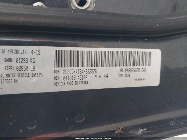 2019 Dodge Charger Police Awd მანქანა იყიდება აუქციონზე, vin: 2C3CDXKT6KH622526, აუქციონის ნომერი: 45161454