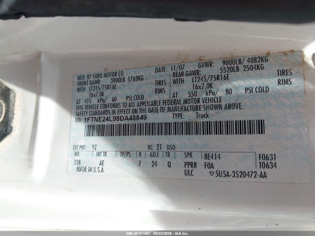 45161462 :رقم المزاد ، 1FTNE24L98DA48849 vin ، 2008 Ford E-250 Commercial/recreational مزاد بيع