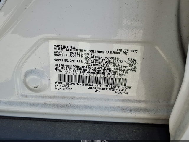 Aukcja sprzedaży 2015 Mitsubishi Outlander Sport Es, vin: 4A4AR3AU1FE040945, numer aukcji: 45161487