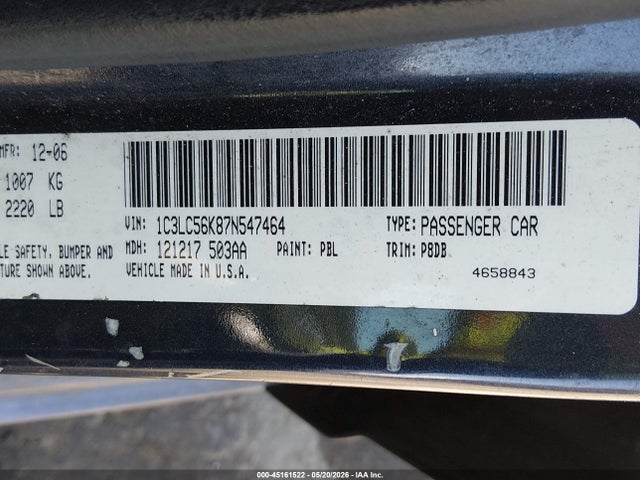 Auction sale of the 2007 Chrysler Sebring Touring, vin: 1C3LC56K87N547464, lot number: 45161522