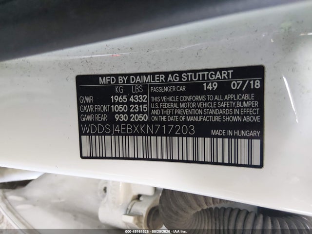 Aukcja sprzedaży 2019 Mercedes-benz Cla 250, vin: WDDSJ4EBXKN717203, numer aukcji: 45161526