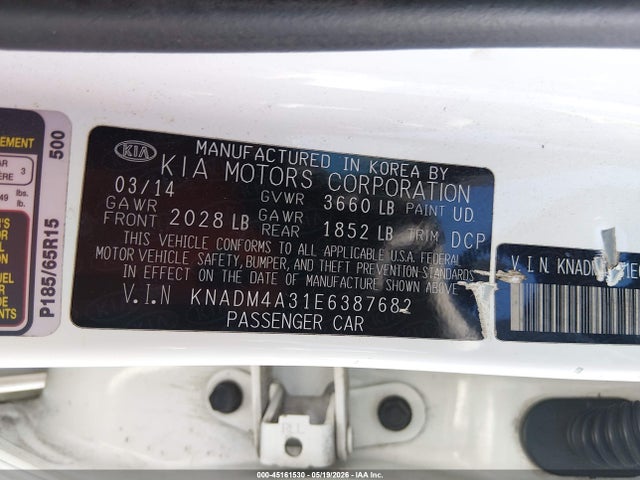 45161530 :رقم المزاد ، KNADM4A31E6387682 vin ، 2014 Kia Rio Lx مزاد بيع