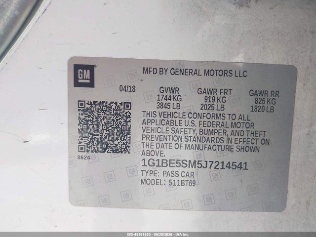 1G1BE5SM5J7214541 Chevrolet Cruze Lt Auto