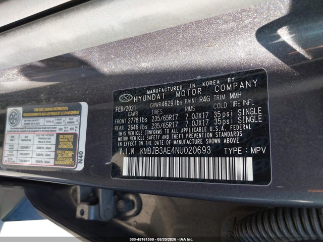 Продаж на аукціоні авто 2022 Hyundai Tucson Sel, vin: KM8JB3AE4NU020693, номер лоту: 45161599