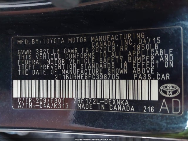 Toyota COROLLA LE 2015 2T1BURHE8FC398705 Image 9