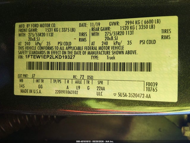 Ford F-150 Xl 2020 1FTEW1EP2LKD19327 Image 9