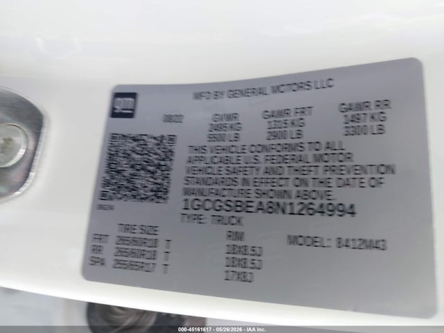 Продаж на аукціоні авто 2022 Chevrolet Colorado 2wd  Short Box Wt, vin: 1GCGSBEA8N1264994, номер лоту: 45161617