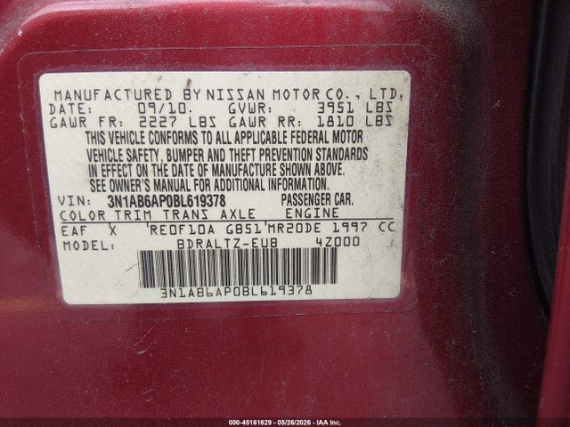 Aukcja sprzedaży 2011 Nissan Sentra 2.0sr, vin: 3N1AB6AP0BL619378, numer aukcji: 45161629