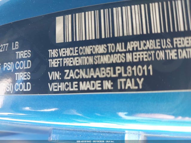 45161642 :رقم المزاد ، ZACNJAAB5LPL81011 vin ، 2020 Jeep Renegade Jeepster Fwd مزاد بيع