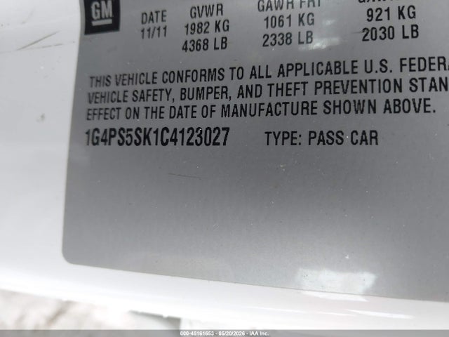 45161653 :رقم المزاد ، 1G4PS5SK1C4123027 vin ، 2012 Buick Verano Leather Group مزاد بيع