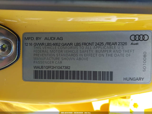 Продажа на аукционе авто 2017 Audi S3 2.0t Premium Plus, vin: WAUB1GFF2H1047382, номер лота: 45161659