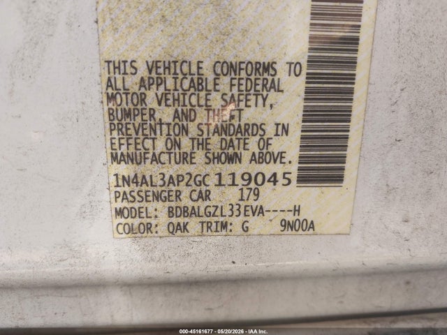 2016 Nissan Altima 2.5 S მანქანა იყიდება აუქციონზე, vin: 1N4AL3AP2GC119045, აუქციონის ნომერი: 45161677