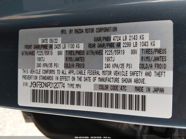 45161686 :رقم المزاد ، JM3KFBCM4P0120774 vin ، 2023 Mazda Cx-5 2.5 S Carbon Edition مزاد بيع