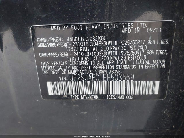 Auction sale of the 2014 Subaru Forester 2.5i Premium, vin: JF2SJAEC1EH503559, lot number: 45161692