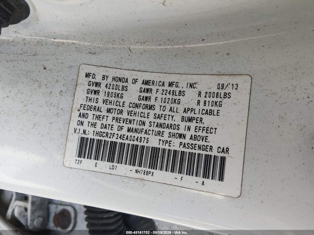 2014 Honda Accord Lx მანქანა იყიდება აუქციონზე, vin: 1HGCR2F34EA004975, აუქციონის ნომერი: 45161702