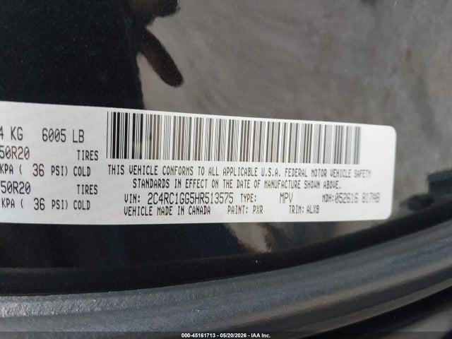 Продажа на аукционе авто 2017 Chrysler Pacifica Limited, vin: 2C4RC1GG5HR513575, номер лота: 45161713