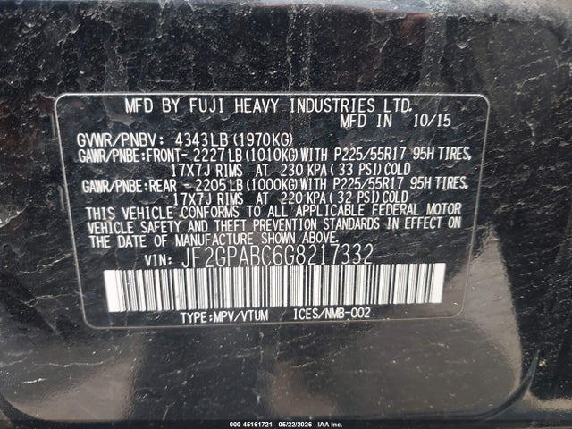 2016 Subaru Crosstrek 2.0i Premium მანქანა იყიდება აუქციონზე, vin: JF2GPABC6G8217332, აუქციონის ნომერი: 45161721