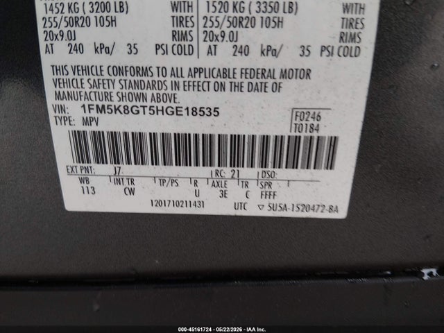 Aukcja sprzedaży 2017 Ford Explorer Sport, vin: 1FM5K8GT5HGE18535, numer aukcji: 45161724
