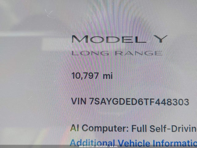 45161730 :رقم المزاد ، 7SAYGDED6TF448303 vin ، 2026 Tesla Model Y Premium Rear-wheel Drive/rear-wheel Drive مزاد بيع