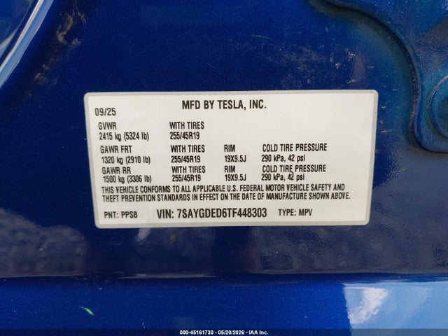 45161730 :رقم المزاد ، 7SAYGDED6TF448303 vin ، 2026 Tesla Model Y Premium Rear-wheel Drive/rear-wheel Drive مزاد بيع