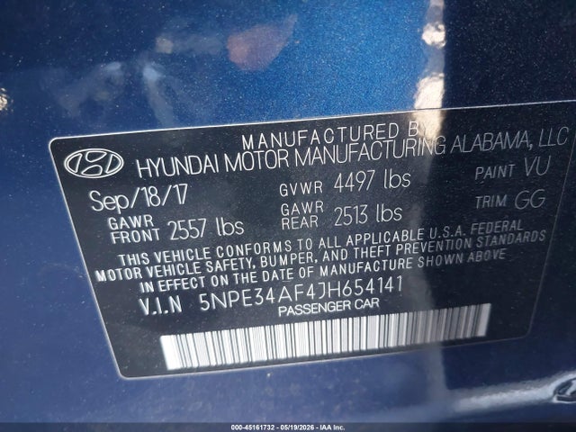 Aukcja sprzedaży 2018 Hyundai Sonata Sel, vin: 5NPE34AF4JH654141, numer aukcji: 45161732