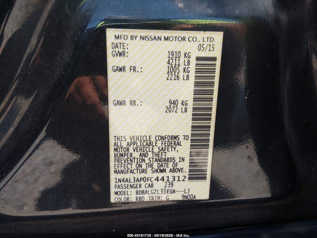 Aukcja sprzedaży 2015 Nissan Altima 2.5 S, vin: 1N4AL3AP0FC441312, numer aukcji: 45161735