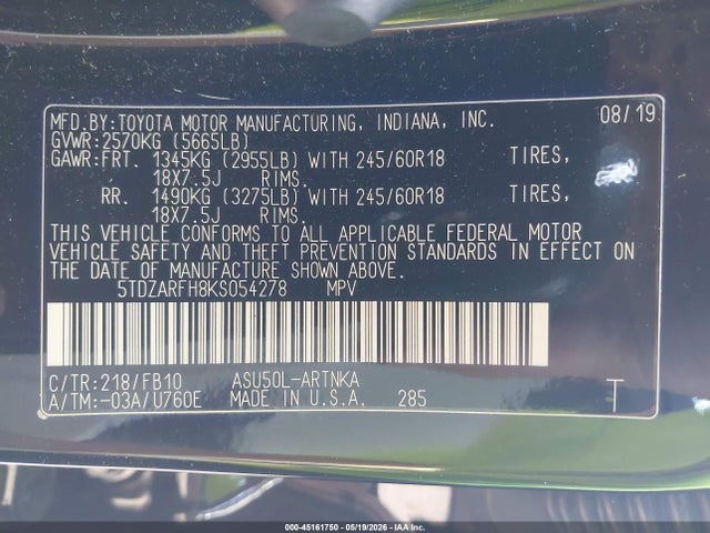 Toyota Highlander 2019 5TDZARFH8KS054278 Image 23