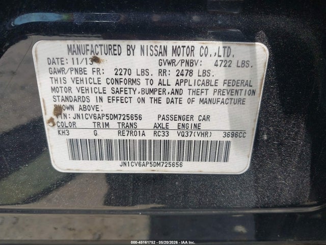 2013 Infiniti G37 Journey მანქანა იყიდება აუქციონზე, vin: JN1CV6AP5DM725656, აუქციონის ნომერი: 45161752