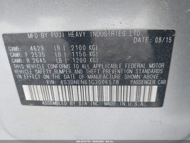 4S3BNEN61G3006578 Subaru Legacy 3.6r Limited