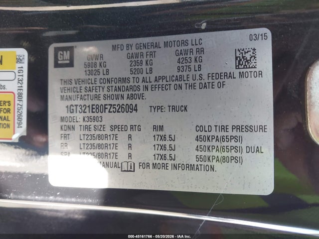 Продаж на аукціоні авто 2015 Gmc Sierra 3500hd, vin: 1GT321E80FZ526094, номер лоту: 45161766
