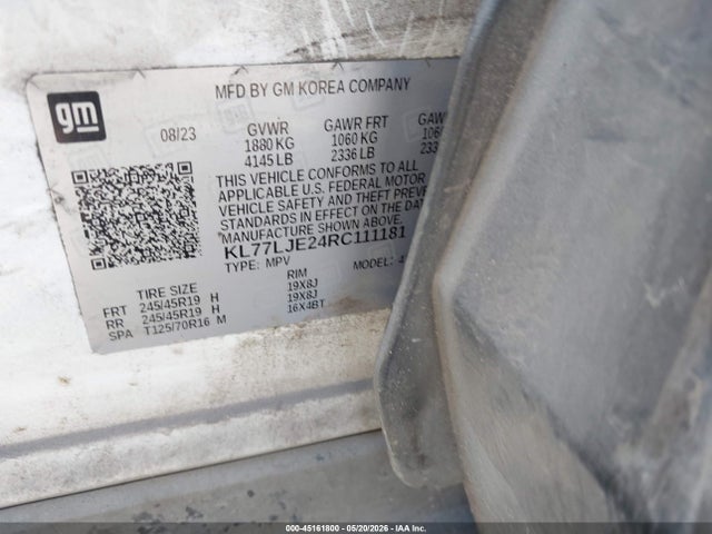 45161800 :رقم المزاد ، KL77LJE24RC111181 vin ، 2024 Chevrolet Trax Fwd 2rs مزاد بيع