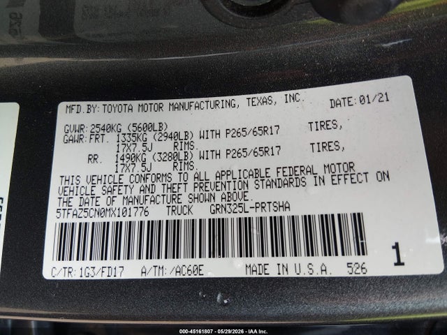 5TFAZ5CN0MX101776 Toyota Tacoma Trd Sport