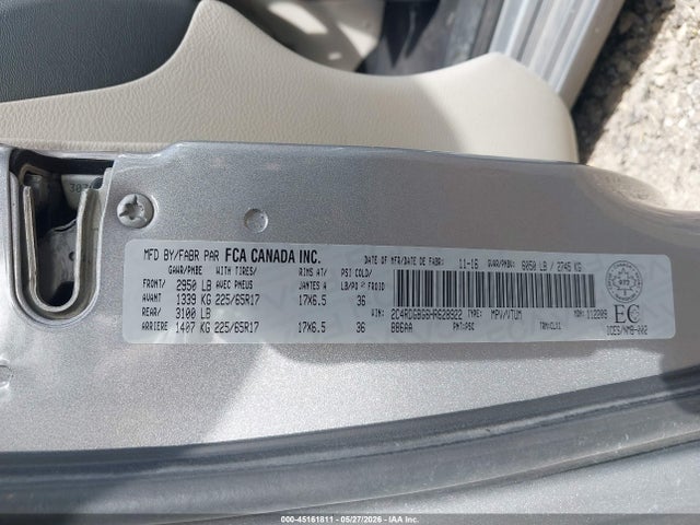 Продаж на аукціоні авто 2017 Dodge Grand Caravan Cvp/sxt, vin: 2C4RDGBG6HR628922, номер лоту: 45161811