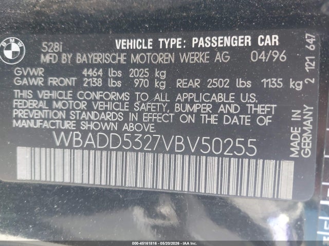 45161816 :رقم المزاد ، WBADD5327VBV50255 vin ، 1997 Bmw 528i مزاد بيع