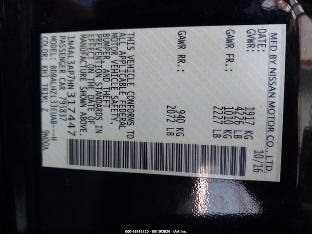 1N4AL3AP7HN317447 Nissan Altima 2.5 Sr
