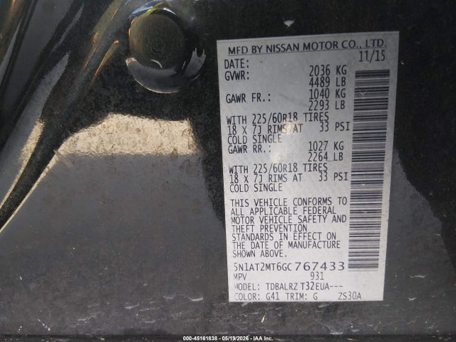 Продажа на аукционе авто 2016 Nissan Rogue Sl, vin: 5N1AT2MT6GC767433, номер лота: 45161838