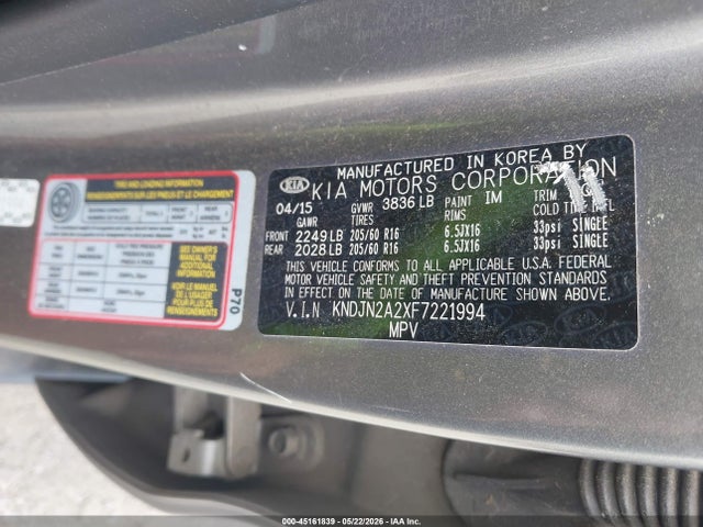 Продажа на аукционе авто 2015 Kia Soul, vin: KNDJN2A2XF7221994, номер лота: 45161839