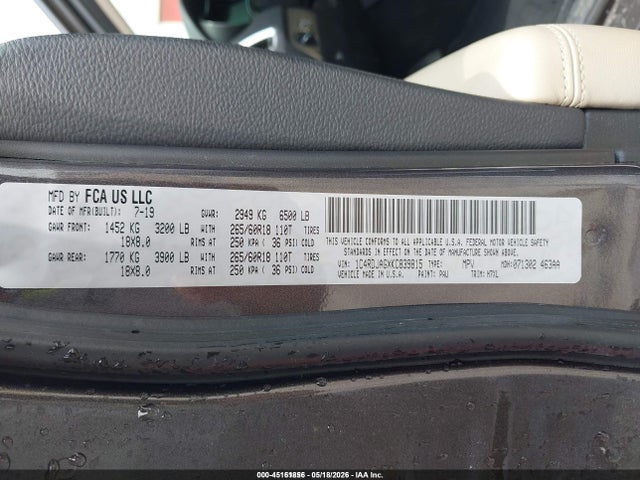 Auction sale of the 2019 Dodge Durango Sxt Awd, vin: 1C4RDJAGXKC839815, lot number: 45161856
