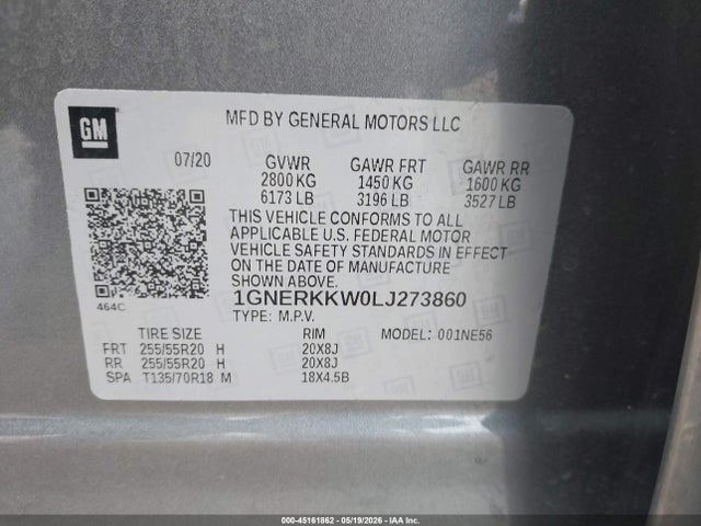 Продаж на аукціоні авто 2020 Chevrolet Traverse Fwd Premier, vin: 1GNERKKW0LJ273860, номер лоту: 45161862