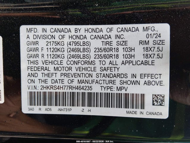 2HKRS4H77RH464235 Honda Cr-v Ex-l Awd