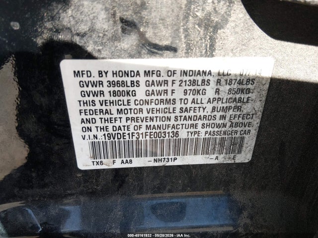 Acura Ilx 2.0l 2015 19VDE1F31FE003136 Image 9