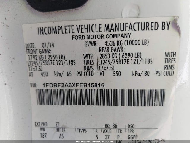 Ford F-250 Xl 2015 1FDBF2A6XFEB15816 Image 9